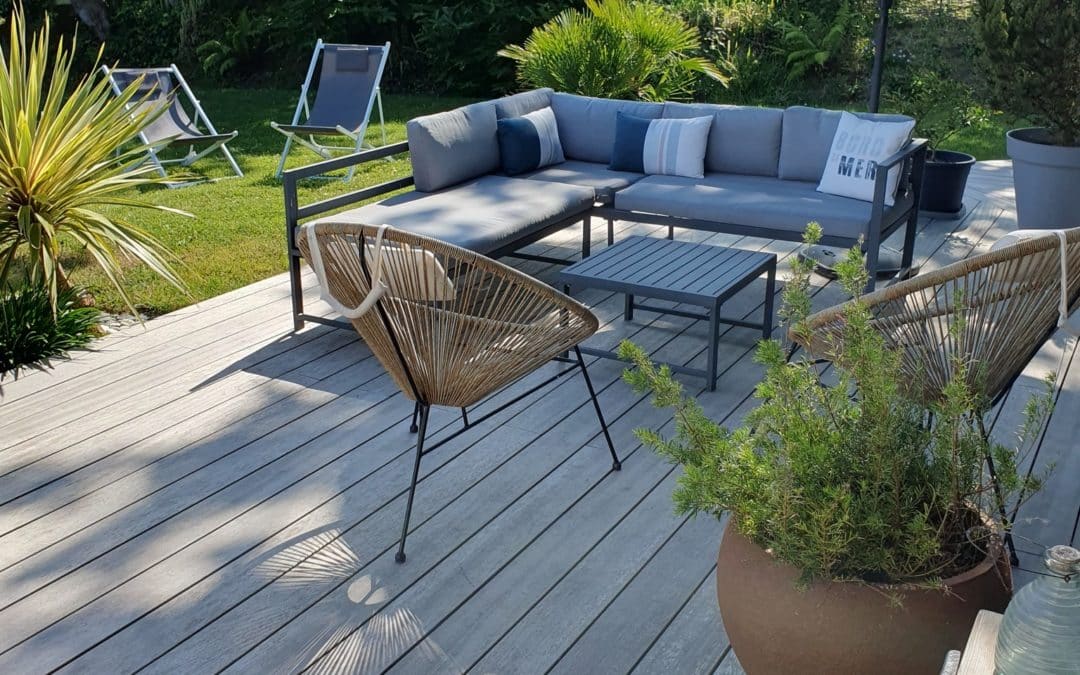 Réalisation d’une terrasse en Padouk, fixation Happ…